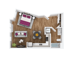 Studio 1 bath floorplan at Hana Apartments, Hillsboro, 97006