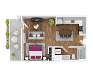 Studio 1 bath B floorplan at Hana Apartments, Oregon, 97006