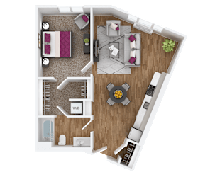 1 bed 1 bath K floorplan at Hana Apartments, Oregon