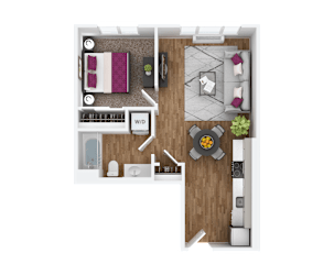 1 bed 1 bath O floorplan at Hana Apartments, Hillsboro, OR