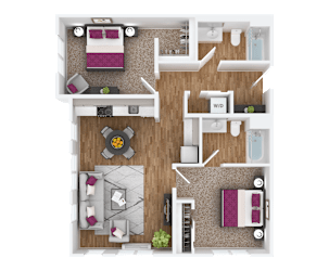 2 bedroom 2 bath floorplan at Hana Apartments, Hillsboro