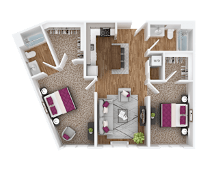 2 bedroom 2 bath B floorplan at Hana Apartments, Oregon