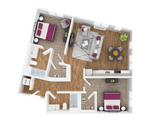 2 bedroom 2 bath C floorplan at Hana Apartments, Oregon, 97006