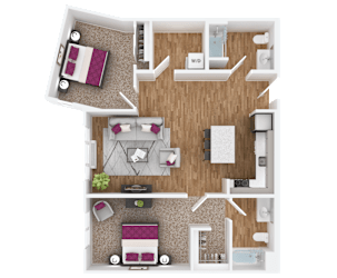 2 bedroom 2 bath D floorplan at Hana Apartments, Hillsboro, OR 97006