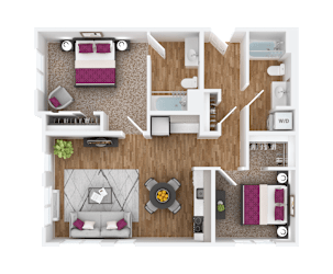2 bedroom 2 bath E floorplan at Hana Apartments, Hillsboro, OR