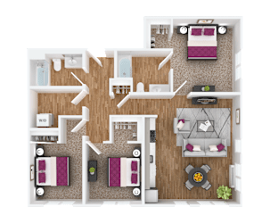 3 bed 2 bath floorplan at Hana Apartments, Hillsboro, 97006