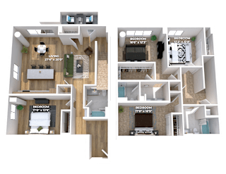 Four bedroom two story 3D floor plan at Montage Apartments, Tigard, OR