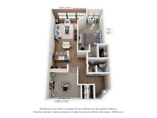 1 bed one bath floorplan at Indy Living Apartments, Indiana