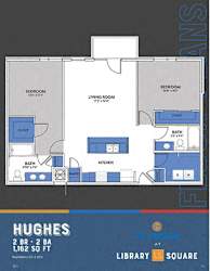 Two bed two bathroom floorplan with closets at Indy Living Apartments, Indianapolis, 46204