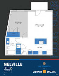 1 bedroom one bath floorplan with walk-in closet at Indy Living Apartments, Indianapolis