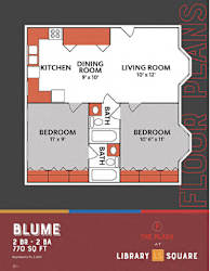 2 bed 2 bath floorplan at Indy Living Apartments, Indianapolis