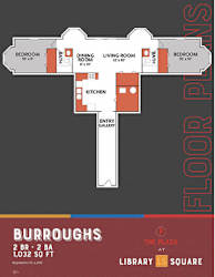 2 bed 2 bathroom floorplan at Indy Living Apartments, Indianapolis, IN, 46204