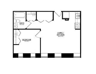 One bed one bath floorplan with closet at Indy Living Apartments, Indianapolis