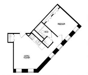 One bed one bathroom floorplan with walk-in closet at Indy Living Apartments, Indianapolis, IN, 46204
