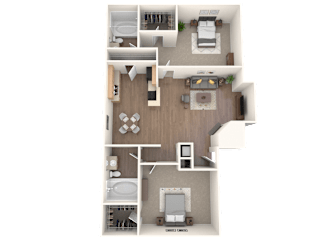 floor plan 2 Bed - 2 Bath, 900 sq ft, Anson B3