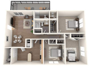 floor plan 3 Bed - 2 Bath, 1253 sq ft, Avery C1