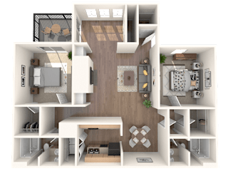 floor plan 2 Bed - 2 Bath, 1254 sq ft, Biscayne