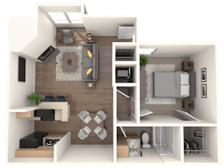 floor plan 1 Bed - 1 Bath, 620 sq ft, Burke A2