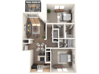 floor plan 2 Bed - 2 Bath, 1000 sq ft, Charleston B4