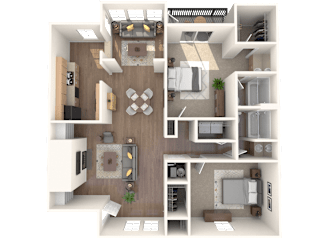 floor plan 2 Bed - 2 Bath, 1355 sq ft, Cypress