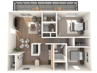 floor plan 2 Bed - 2 Bath, 1060 sq ft, Durham B5