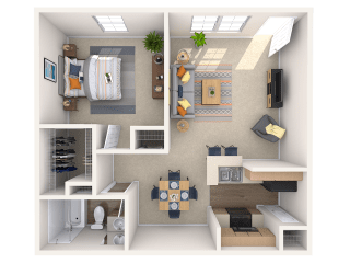 A1, 1 br, 1 ba, 610 sq. ft.