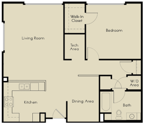 1 bed  1 Bath 883-942 square feet floor plan A