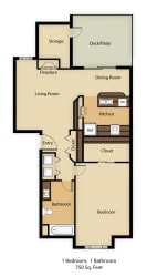 1 Bed - 1 Bath, 750 sq ft