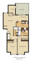 2 Bed - 2 Bath, 960 sq ft