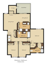 3 Bed - 2 Bath, 1100 sq ft