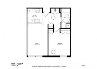1 Bedroom 1 Bath Floor Plan 1 Bedroom 1 Bath Floor Plan at Cosmopolitan Apartments, Saint Paul, Minnesota