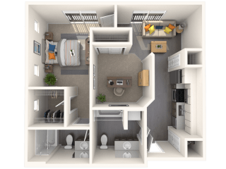 Floor Plan B1 - Large One Bedroom + Den