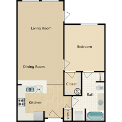 Plan B, 1 br, 1 ba, 712 sq. ft.