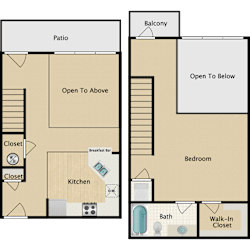 Townhouse B, 1 br, 1 ba, 990 sq. ft.