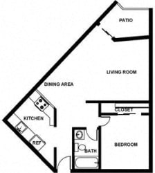 1 Bed, 1 Bath, 650 square feet floor plan Jr. 2
