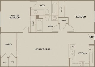 Plan A 2 bed 2 bath 1022 square feet floor plan Waterfront Two Bedroom