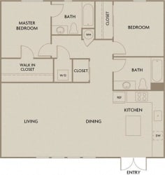 Plan C 2 bed 2 bath 1022 square feet floor plan Waterfront Two Bedroom