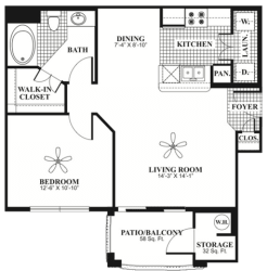 1 bed 1 Bath 715 square feet Retreat floor plan