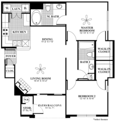 2 bed 2 Bath 1060 square feet Revive floor plan
