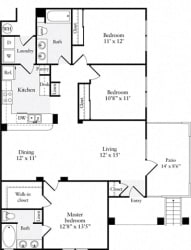 3 Bed 2 Bath 1238 square feet floor plan A