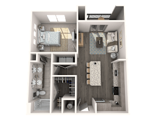 Calypso one-bedroom apartment floor plan at The Ridley Apartments near St. Johns Town Center featuring 795 square feet.