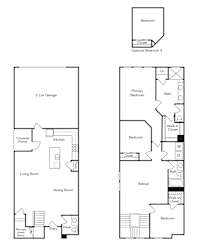 A floor plan of a house with a living room, dining room, kitchen, and multiple bathrooms.