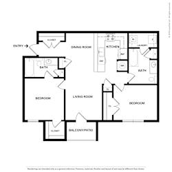 OakRidge_TN_Apartment_CentennialVillage_2 bedroom 2 bath 2D