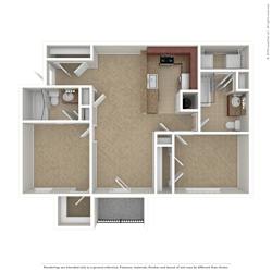 OakRidge_TN_Apartment_CentennialVillage_2 bedroom 2 bath 3D Unfurnished