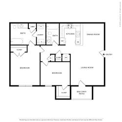 OakRidge_TN_Apartment_CentennialVillage_2 bedroom 2 bath 2D