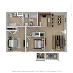 OakRidge_TN_Apartment_CentennialVillage_2 bedroom 2 bath 3D Furnished