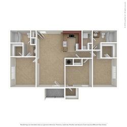 OakRidge_TN_Apartment_CentennialVillage_3 bedroom 2 bath 3D Unfurnished