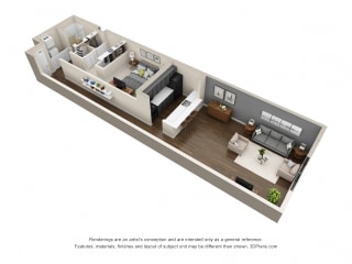 1 Bed - 1 Bath |830 sq ft floorplan 1 Bed - 1 Bath |830 sq ft floorplan at Cosmopolitan Apartments, Saint Paul, MN