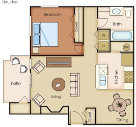 1 Bedroom 1 Bathroom Floorplan