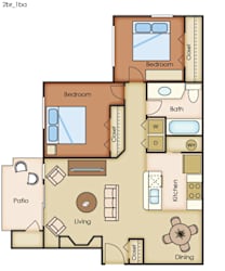 2 Bedroom 1 Bathroom Floorplan